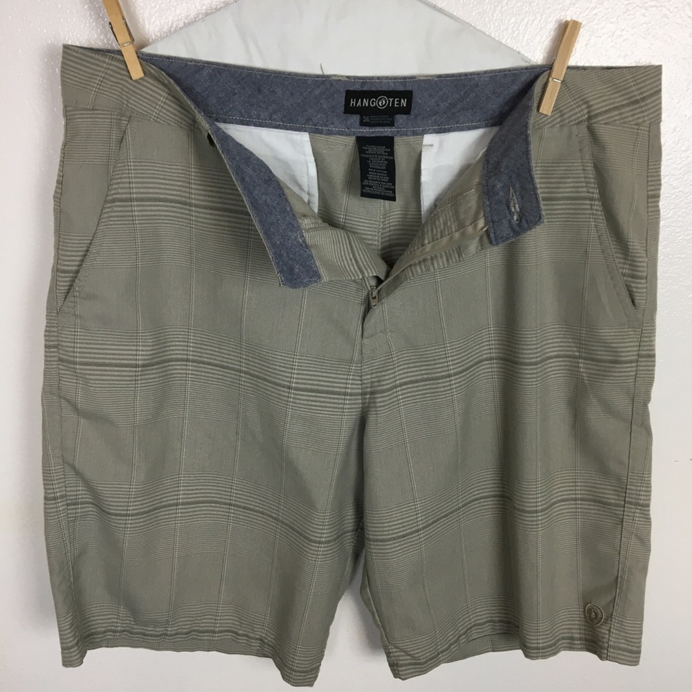 Hang Ten Glen Plaid Light Olive Shorts Sz 36